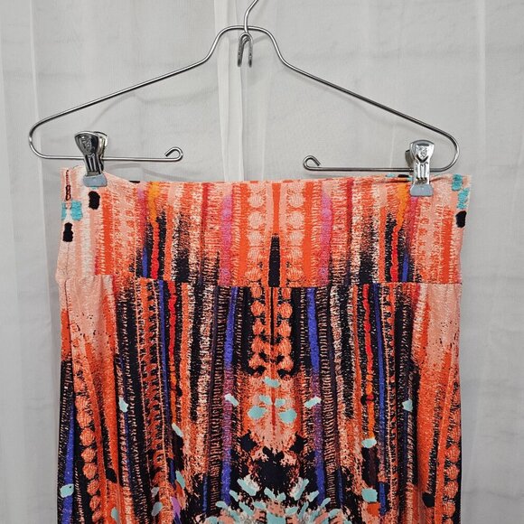 AB Studio Orange Blue Abstract Boho Maxi Skirt Festival Hippie S/M - Picture 2 of 9